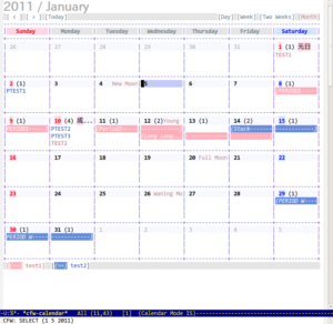 Emacs-Calfw zaubert eine hübsche Kalender-Ansicht in Emacs und kann unter anderem ICS-Dateien von Google Calendar anzeigen.