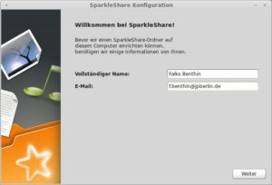 Abbildung 1: SparkleShare verlangt Benutzername und E-Mail-Adresse, um später nachvollziehen zu können, wer welche Änderungen gemacht hat.