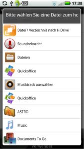 Abbildung 2: Stratos Android-App ermöglicht unter anderem das Hochladen aus den erkannten Apps heraus.