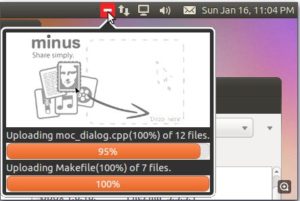 Abbildung 7: Der native Linux-Client von Min.us ist als Popup-Menü über ein Taskbar-Icon realisiert.