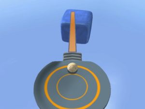 Abbildung 6: ManiacMarble 3D: In dieser Szene muss man sich über den auf- und ab bewegenden Würfel in die dahinter liegende Schale plumpsen lassen.