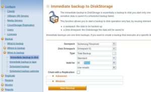 Abbildung 6: Arkeia kann das Backup sofort oder zu einem von Ihnen festgelegten Zeitpunkt ausführen.