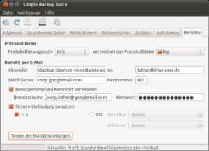Abbildung 8: Sbackup informiert Sie über ein ausführliches Protokoll und auf Wunsch sogar per E-Mail von allen seinen Aktionen.