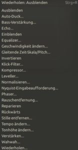 Abbildung 9: Audacity bringt schon von Haus aus zahlreiche Filter und Effekte mit.