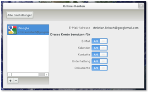 Online-Konten werden automatisch von Dokumente, Kontakte, Empathy, Evolution und dem Kalender-Applet verwendet.