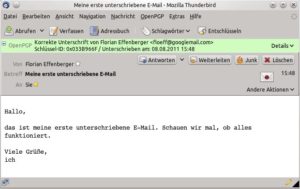 Abbildung 1: Eine grüne Leiste in Thunderbird zeigt: Diese E-Mail wurde nicht verändert.
