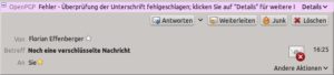 Abbildung 2: Anders sieht es aus, wenn sich die Leiste rot färbt: hier fällt PGP die Manipulation sofort auf.