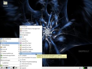 Abbildung 2: Knoppix ist traditionell gut mit Software ausgestattet. Vom schlanken Desktop LXDE aus greifen Sie über das Startmenü darauf zu.