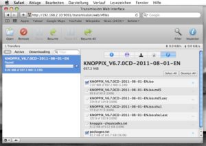 Abbildung 2: Den BitTorrent-Client Transmission beobachten und steuern Sie auf Wunsch auch von einem anderen Rechner aus via Webbrowser (hier Safari unter Mac OS).