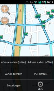 Abbildung 2: ZANavi bietet die Zielsuche sowohl als Offline- als auch als Online-Variante an. Letztere funktionierte im Test deutlich zuverlässiger.