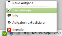 Abbildung 2: Über das Systempanel können Sie Tasque wieder aufrufen und die Programmeinstellungen laden.