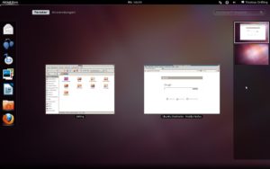 Abbildung 2: In der Fenster-Ansicht der Gnome-Shell können Sie komfortabel zwischen den einzelnen Fenstern wechseln.