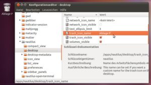 Abbildung 3: Über zwei Schlüssel im GConf-Editor blenden Sie ein Icon für den Mülleimer ein und beschriften es nach Ihren eigenen Vorstellungen.
