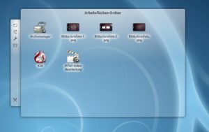 Abbildung 3: Mit Hilfe des Plasmoids "Arbeitsflächenordner" lassen sich bei KDE auch Objekte auf dem Desktop ablegen.