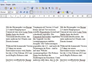 Abbildung 5: Mehrspaltigen Satz richten Sie unter LibreOffice einfach per Mausklick ein.