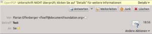 Abbildung 5: Bekommen Sie eine E-Mail von einem PGP-Nutzer, bei dem der öffentliche Schlüssel fehlt, …