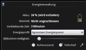 Abbildung 6: 24 Prozent Akkuleistung, drei Minuten Laufzeit: Eine offenbar fehlerhafte Akku-Anzeige.