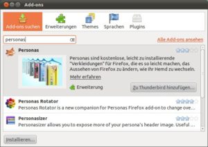 Abbildung 6: Die Personas-Erweiterung lässt sich direkt über das "Add-ons"-Fenster suchen und installieren.