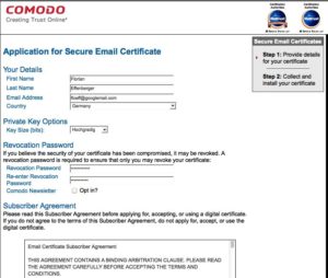 Abbildung 7: Neben Comodo bieten auch andere Anbieter kostenfreie E-Mail-Zertifikate an.