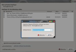 Abbildung 8: Die Public Keys Ihrer Kommunikationspartner finden Sie in aller Regel auf einem der konfigurierten Schlüsselserver.