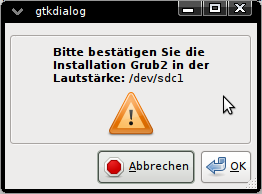 Warnhinweis zur GRUB Installation