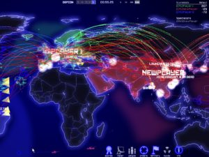 Abbildung 15: In der letzten Spielphase kann es in Defcon schon einmal heiß und auch unübersichtlich hergehen: Jede Linie steht für einen Angriff.