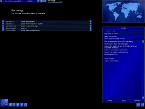 Abbildung 16: In Uplink klickt man sich durch blaue Textwüsten. Hier entscheidet man sich, mit welchem Server man eine Verbindung aufbauen möchte.