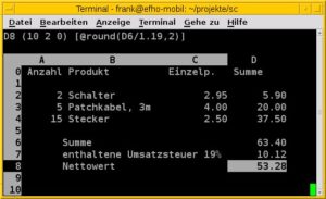 Abbildung 2: Das Tutorial zeigt viele mögliche Einsatzgebiete der Tabellenkalkulation für die Kommandozeile.