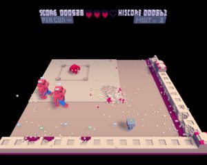 Abbildung 2: Voxatron: Im Laufe des Gefechtes zerlegt sich die Einrichtung immer weiter.