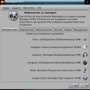 Abbildung 2: Via Quickpet installieren Sie per Mausklick die gewünschten Programme.