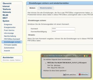 Das Sichern Profil-Daten empfiehlt sich nicht nur bei einem Firmware-Update.