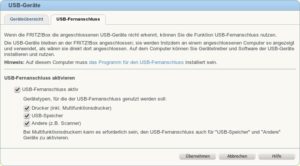 Der USB-Fernanschluss ermöglicht das Durchreichen an der Fritzbox angeschlossener Drucker an den lokalen PC.