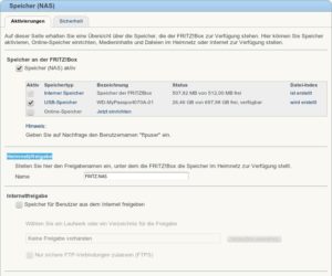 Der Freigabename eine Fritz-NAS-Freigabe lässt sich frei wählen.