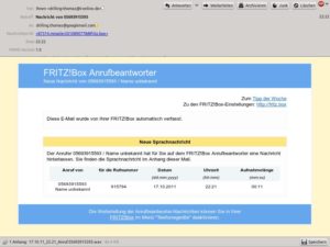 Die Fritzbox kann aufgezeichnete Anrufe als WAV-Datei als E-Mail-Anhang versenden.