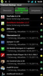 Abbildung 1: Die App Titanium Backup sichert alle Apps auf die SD-Karte und spielt sie bei Bedarf wieder zurück.