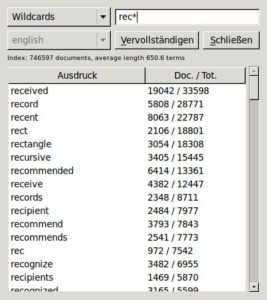 Abbildung 5: Der Explorer zeigt die zum eingegebenen Suchmuster oder Suchbegriff passenden Indexeinträge.