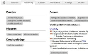 Abbildung 15: Versagen die grafischen Tools zur Druckerkonfiguration, gibt es noch eine Browseroberfläche für CUPS.