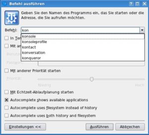 Abbildung 2: Aktivieren Sie in den Einstellungen des Schnellstartfensters die Option "Autocomplete shows available applications", um Programme noch schneller zu starten.