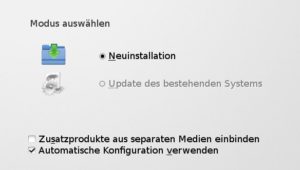 Abbildung 2: Hier wählen Sie zwischen den Installationsmodi: Neuinstallation oder Aktualisierung.