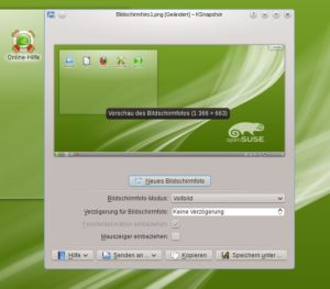 Abbildung 20: Screenshots unter KDE: Mit KSnapshot nehmen Sie den Desktop, einzelne Ausschnitte oder spezielle Fenster auf, bei Bedarf auch zeitverzögert.