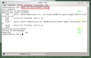 Abbildung 3: Das Netzwerk starten Sie unter OpenSuse neu, indem Sie ein Skript aufrufen, das den Netzwerkdienst neu initialisiert.