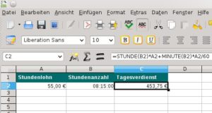 Abbildung 3: Mit Hilfe der Funktionen STUNDE() und MINUTE() rechnen Sie einfach den Tagesverdienst aus.