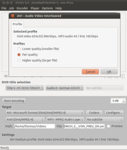 Abbildung 4: Die Open Edition von DVDx erlaubt ein Einstellen der Qualität für das Ergebnis in drei Stufen. Mehr Einflussmöglichkeiten bietet die kostenpflichtig Smart Edition.