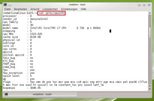 Abbildung 5: Über den Befehl "cat" lesen Sie die Daten des "proc"-Verzeichnisses aus und erfahren unter anderem mehr über Ihre eingesetzte CPU.