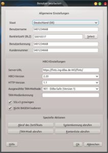 Abbildung 8: Das Anlegen eines HBCI-Kontos in AqBanking erfordert jedoch etwas Feinjustage.