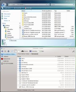 Abbildung 8: Zwei Welten, gleiche Ansicht: Der Explorer unter Windows und Dolphin unter Linux zeigen dieselben Dateien an.