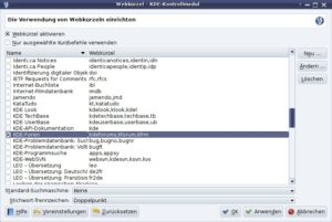Abbildung 8: Suchmaschinen satt: Der KDE-Browser Konqueror bietet etliche zur Integration in sein Suchmenü an.