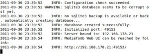 Abbildung 9: Nach dem Start über die Kommandozeile zeigt Mediatomb eine URL an, die Sie in den Browser eingeben, um das Web-Interface zu erreichen.