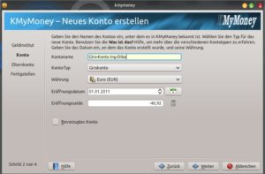 Abbildung 9: Das für Online-Banking vorgesehen Giro-Konto muss nicht nur in der AqBanking-Konfiguration, sondern auch als KMyMoney Bankkonto existieren.
