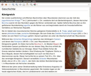 Abb. #: Kiwix zeigt Wikipedia-Artikel ohne Internetverbindung an. Da Links innerhalb der exportierten Artikel auch offline funktionieren, bietet die Software mehr Lesekomfort als ein PDF-Reader.